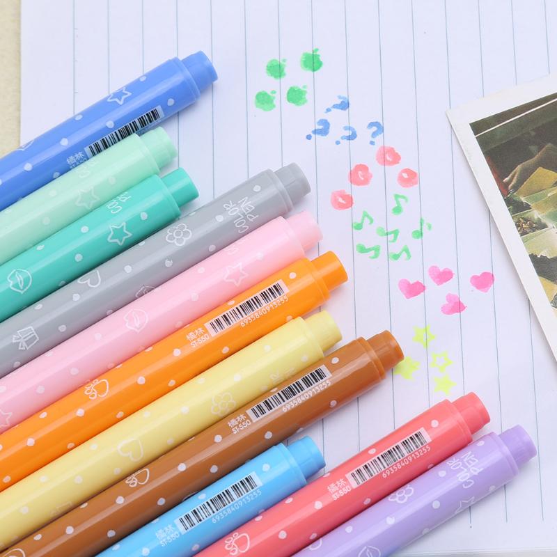 3Pcs School Supplies Creative Cute Colorful Kawaii Stamp Highlighter Marker Pen