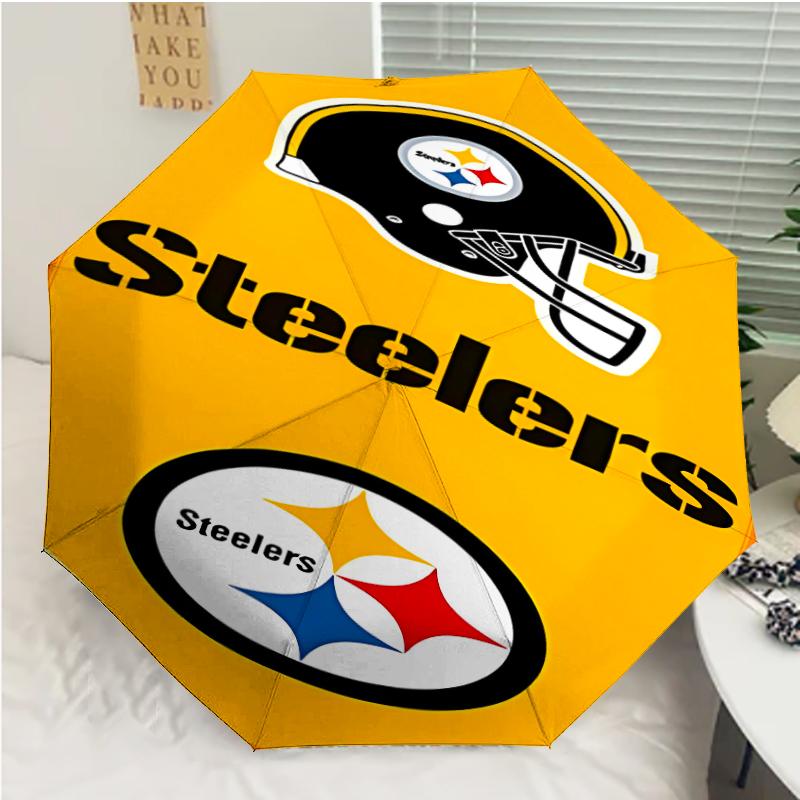 Pittsburgh Steelers Print Automatic Umbrella, 8 Rib Iron Frame, Plastic Handle, Suitable for Outdoor Travel &Daily , Ideal Gift