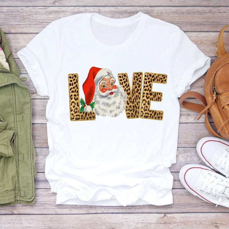 

Kawaii Letters Merry Christmas Tree Graphics Women T-Shirt 90S Cute Summer Blouse Loose White Short Sleeve O-Neck Female Y2K Top S білий
