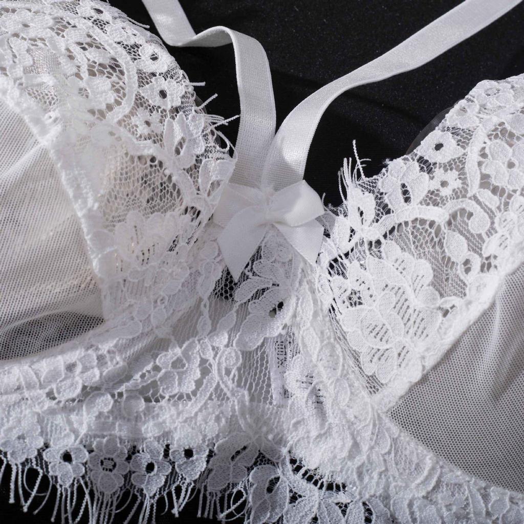 Sensual Lace Trim Thong Leg Garter Set - Ultra-Thin, See-Through, Chest-Minimizing Lingerie