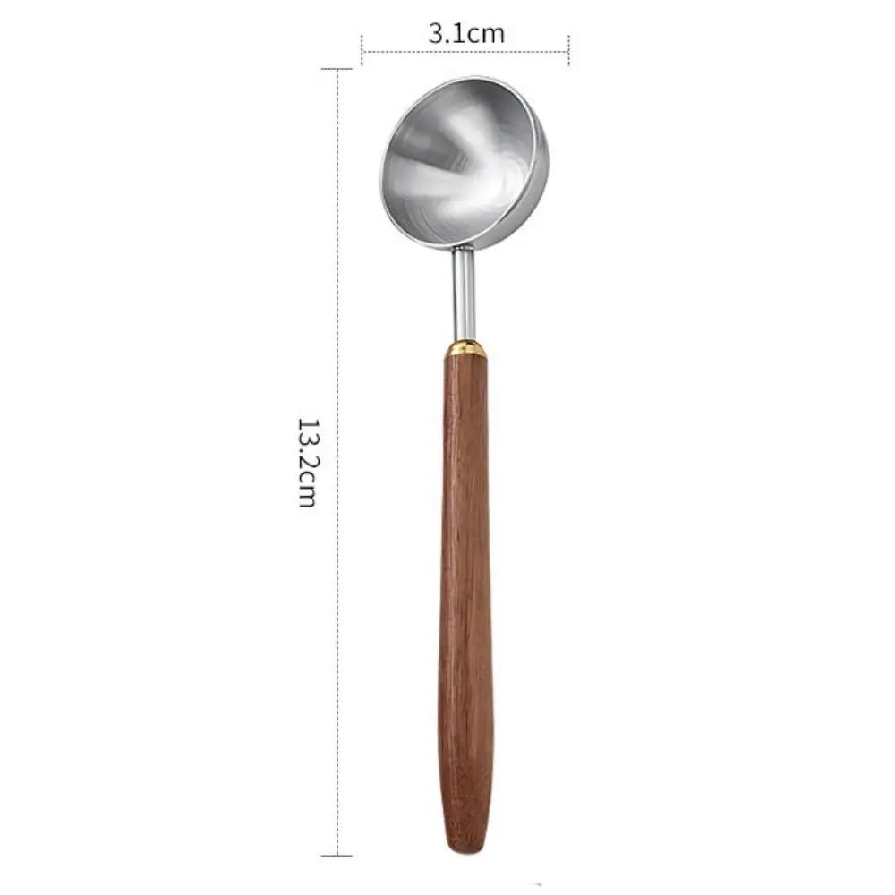 304 Stainless Steel Coffee Bean Measuring Spoons Long Handle 3/8/23ML Coffee Scoop Walnut Handle Coffee Powder Measuring Spoon