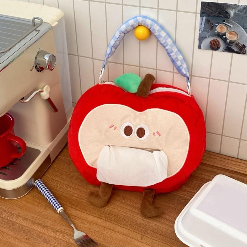 Creative Apples Shaped Fabric Tissue Box Holder Hanging Hook Space Saving Storage Case for Car And Office Environment