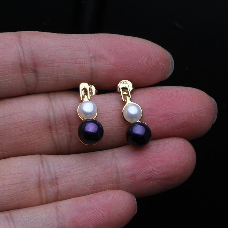 Beautiful White Double Pearl Earrings For Women,Real Natural Freshwater Stud Earrings Pearl Bridal White Black