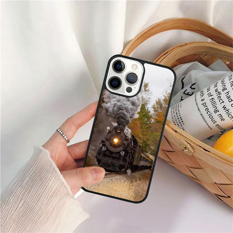 Vintage Steam Train Railway Phone Case For iPhone 17 Air 16 15 14 11 12 13 Pro  MAX Plus coque Cover Shell