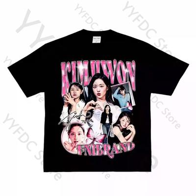 Kim Ji Won Print T Shirt Kpop Fashion Retro Y2k Print Tshirt Unisex Women High Quality Comfortable Cotton Short Sleeve Tee Tops