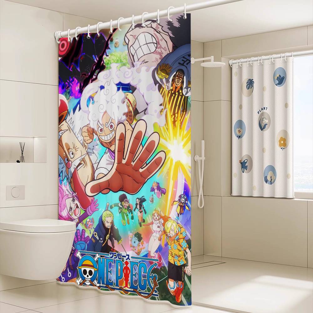 Anime O-ONE P-PIECE Shower Curtain Outdoor Scenery Summer Vacation Bathroom Decor Holiday Polyester Bath Curtain With Hooks