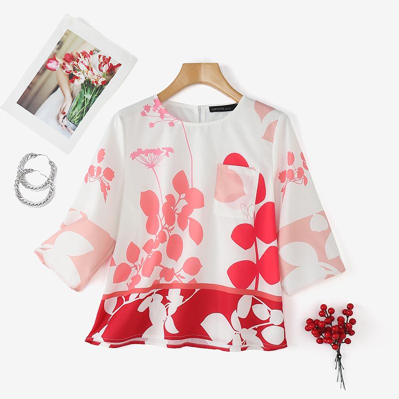 

ZANZEA Женская повседневная блузка с круглым вырезом и рукавом 3/4 с цветочным принтом 5XL