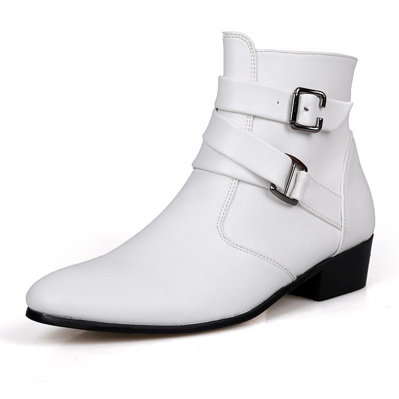 Men s Fashion Pointed Toe High-top Leather Boots - Winter Martin Style 46 белый