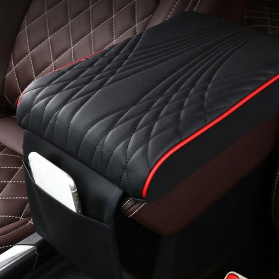 Black Stripe Car Armrest Cushion Box Pad Memory Foam Leather Mat Cover Protector