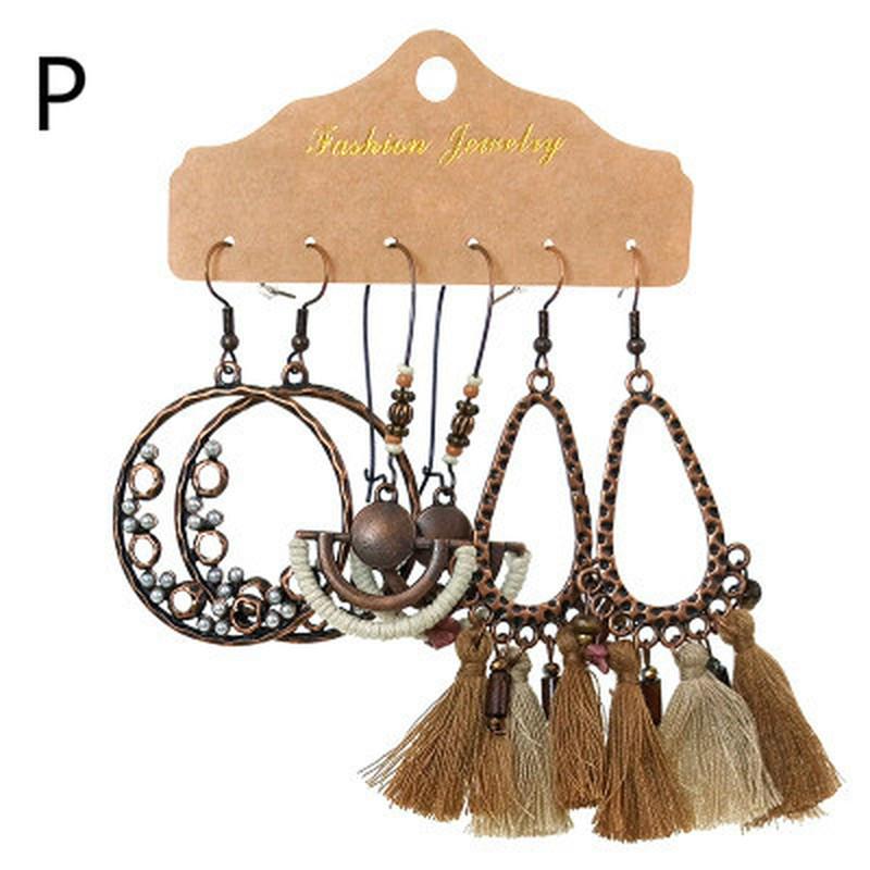 Vintage Big Round Multicolor Beaded Earrings Set for Women Ethnic Boho Tassel Feather Long Dreamcatcher Drop Earrings Jewelry
