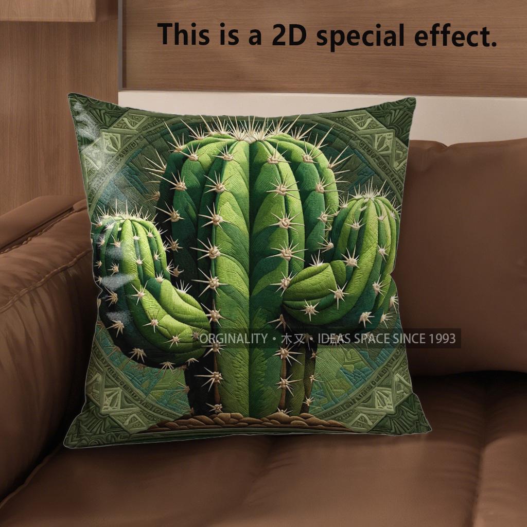2D Bohemian Cactus Print Throw Pillow Covers Pattern Cushion Cover Suitable For Sofa Bedroom Car Pillow Cover