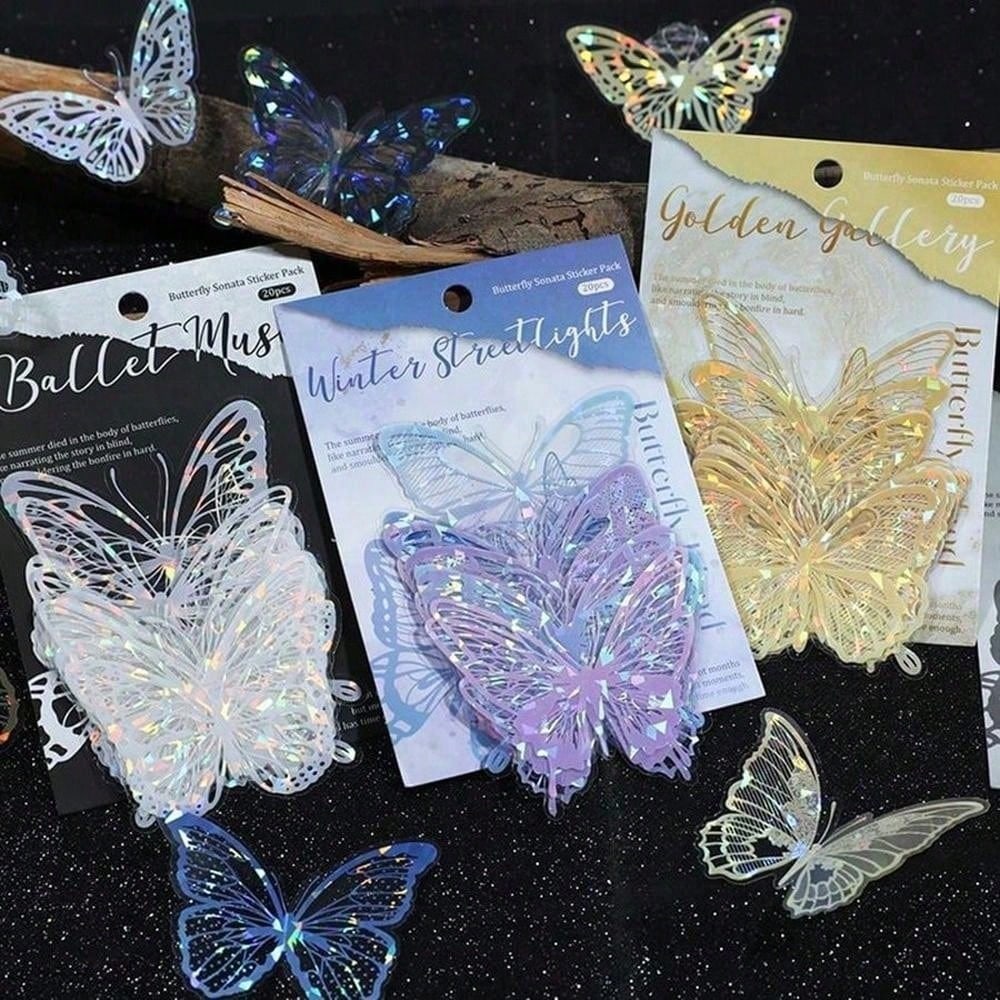 20PCS Autocollant Papillon Brillant DIY Décoration de Gâteau Mariage Joyeux Anniversaire Pour Mariage Anniversaire Fête Décoration de Gâteau