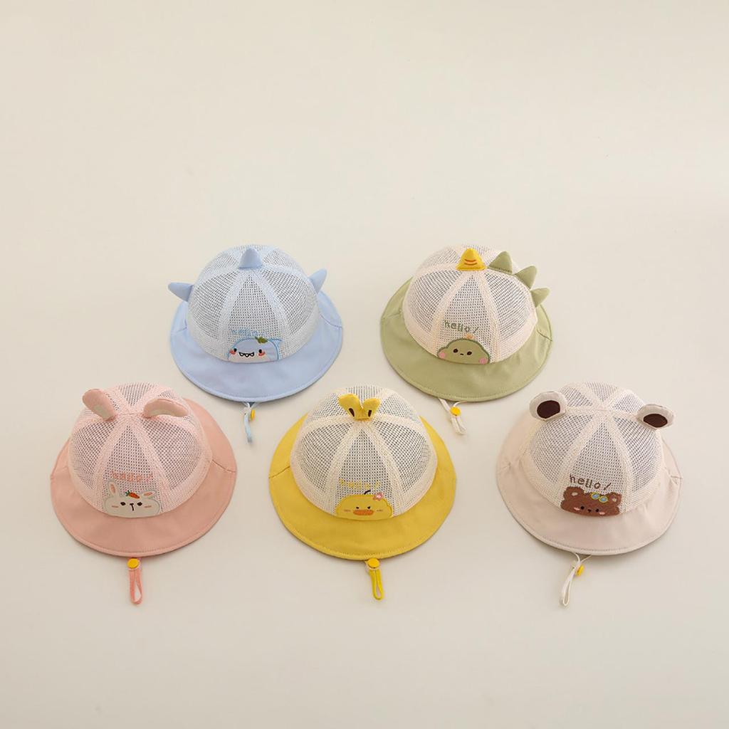 Cute Cartoon Bear Baby Bucket Hat Summer Mesh Breathable Baby Boys Girls Sunshade Cap Toddler Kids Lacing Panama Basin Cap