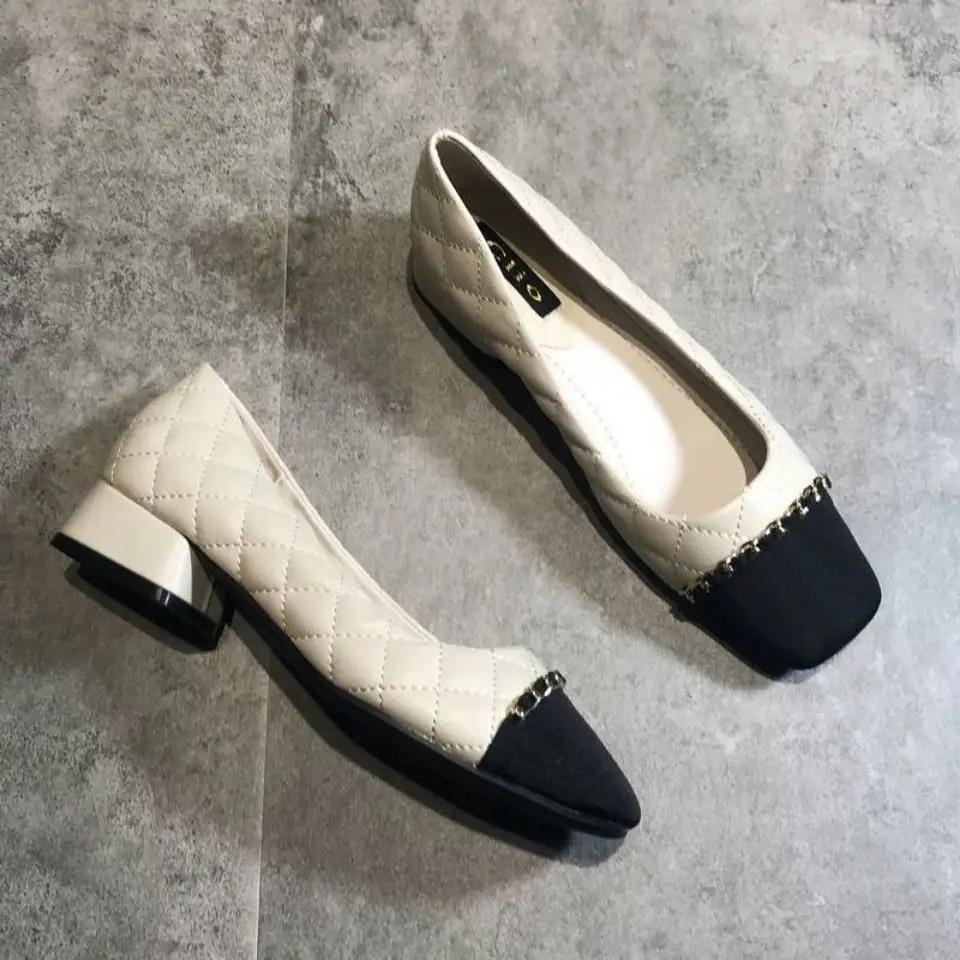 Fashion Block Heel Square Toe Women's Shoes Low Elegant Ladies Footwear Office Luxury Leather Casual Shoe With Comfortable Popular L A