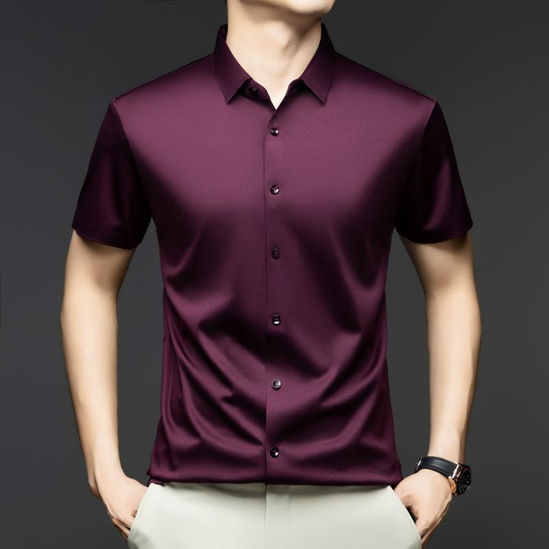 2025 Herren Sommer Eis Seide Kurzarmhemd - Atmungsaktiv, Knitterarm, Nahtlos, Einfarbig, Vielseitig Business Casual