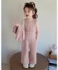 2025 Autumn Girls' Korean Style Three-Piece Set: Teddy Bear Cardigan, Knitted Sweater Vest, and Wide-Leg Pants