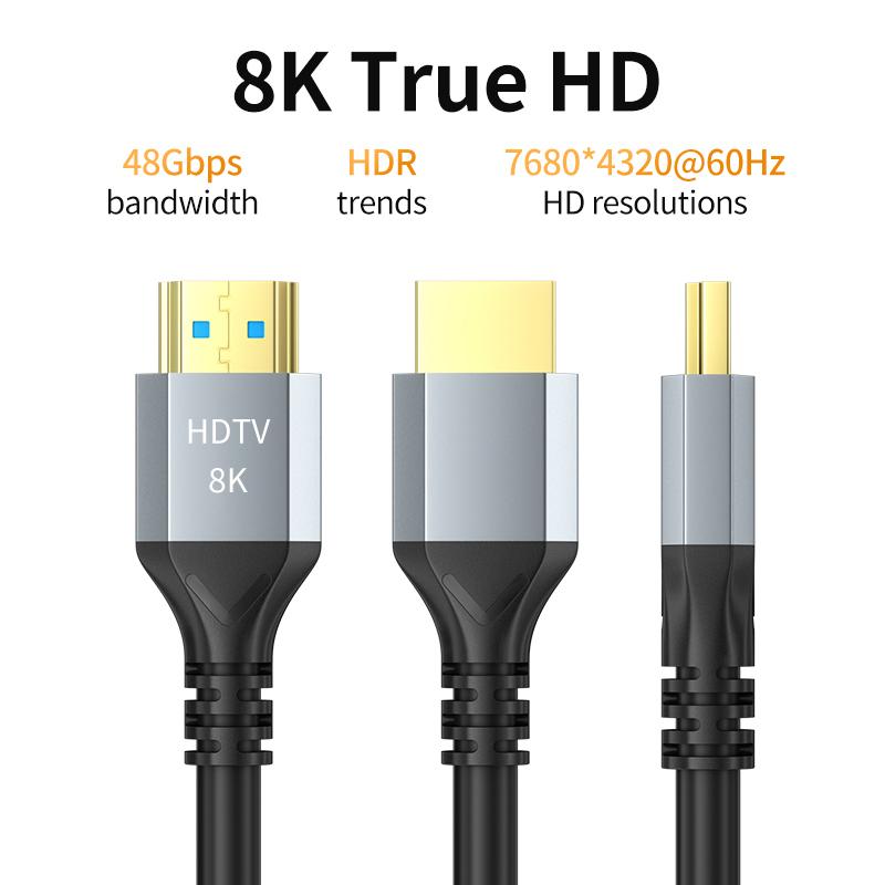 8K HDMI Cable HDMI 2.1 8K@60Hz 4K@120Hz 48Gbps EARC ARC HDCP Ultra High Speed HDR For  PS5 PS4 Laptop HD TV Monitor Projectors