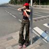 American Spice Girl low-rise camouflage micro-pull jeans women's spring and autumn new slim-fitting wide-leg thin flared pants
