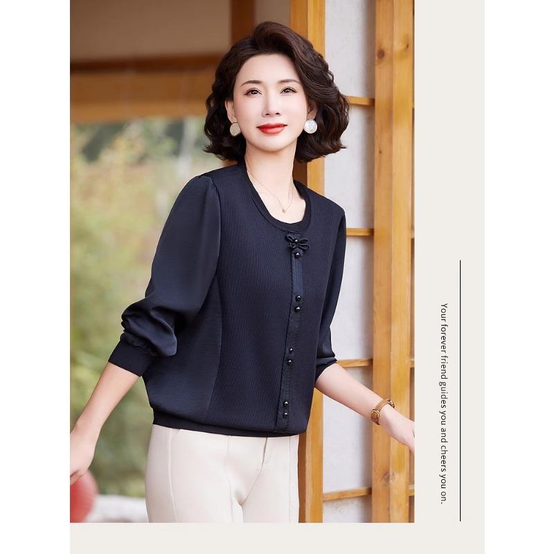 Small Shirt Spring and Autumn Fashionable Long-sleeved New Style Spring Knitted Bottoming Top for Middle-aged and Elderly Women