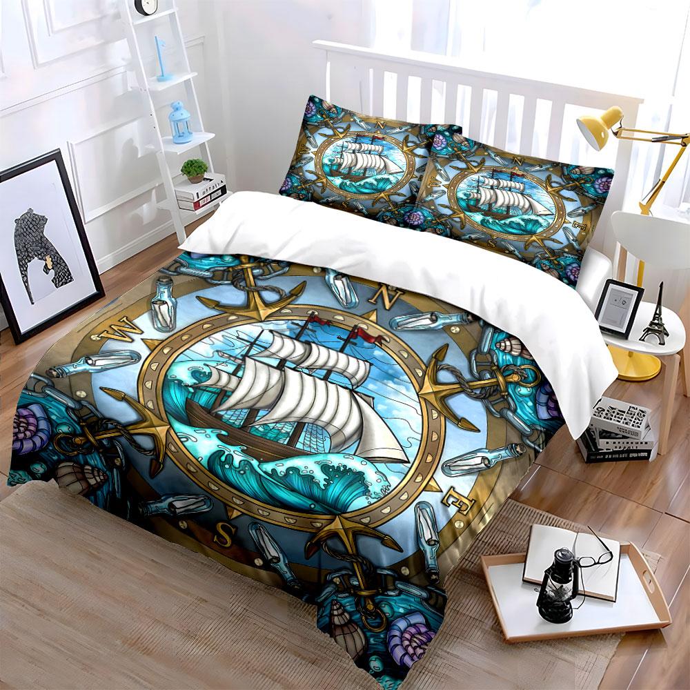 Nautical Design Three-Piece Set kid's and adults' bedroom decor, Exquisite three-piece bedding set gift