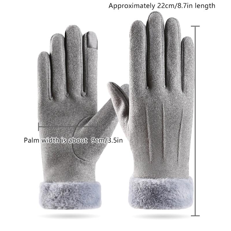 Autumn Winter Warm Suede Gloves Plus Velvet Thickened Plush Decor Cuff Gloves Outdoor Coldproof Touchscreen Riding Ski Gloves