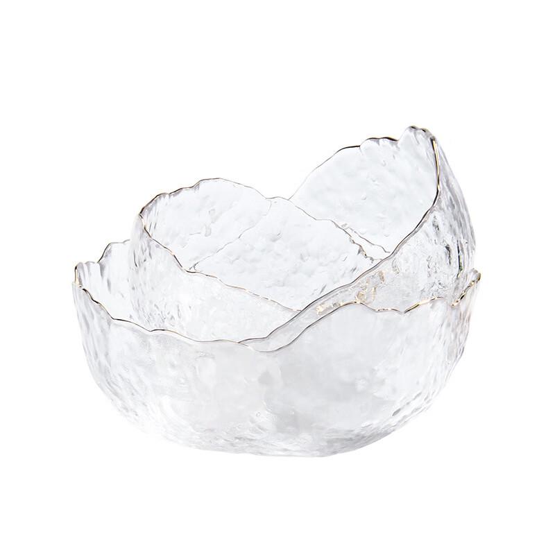 Nordic Glass Salad Bowl with Gold Rim