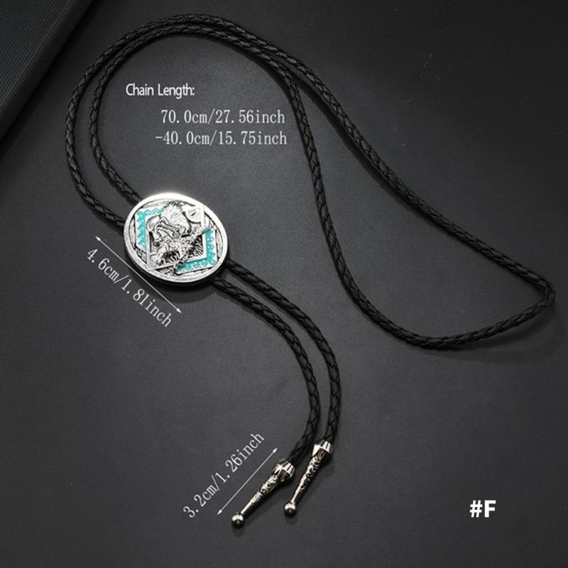 Mens Adjustable Leather Cord Bolo Tie with Enamel Metal Badge Pendant Western Rodeos Outfit Shirt Chain Necktie Necklace