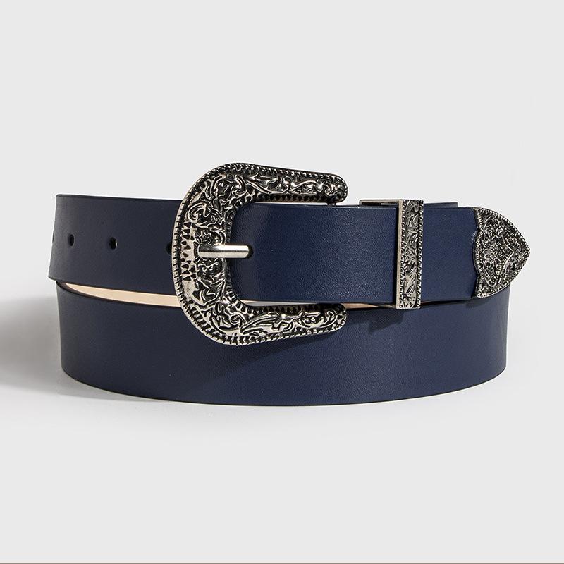 New Lady's Western Handsome Fashion Engraving Retro PU Belt Neutral Personality Trendy Women's Belt