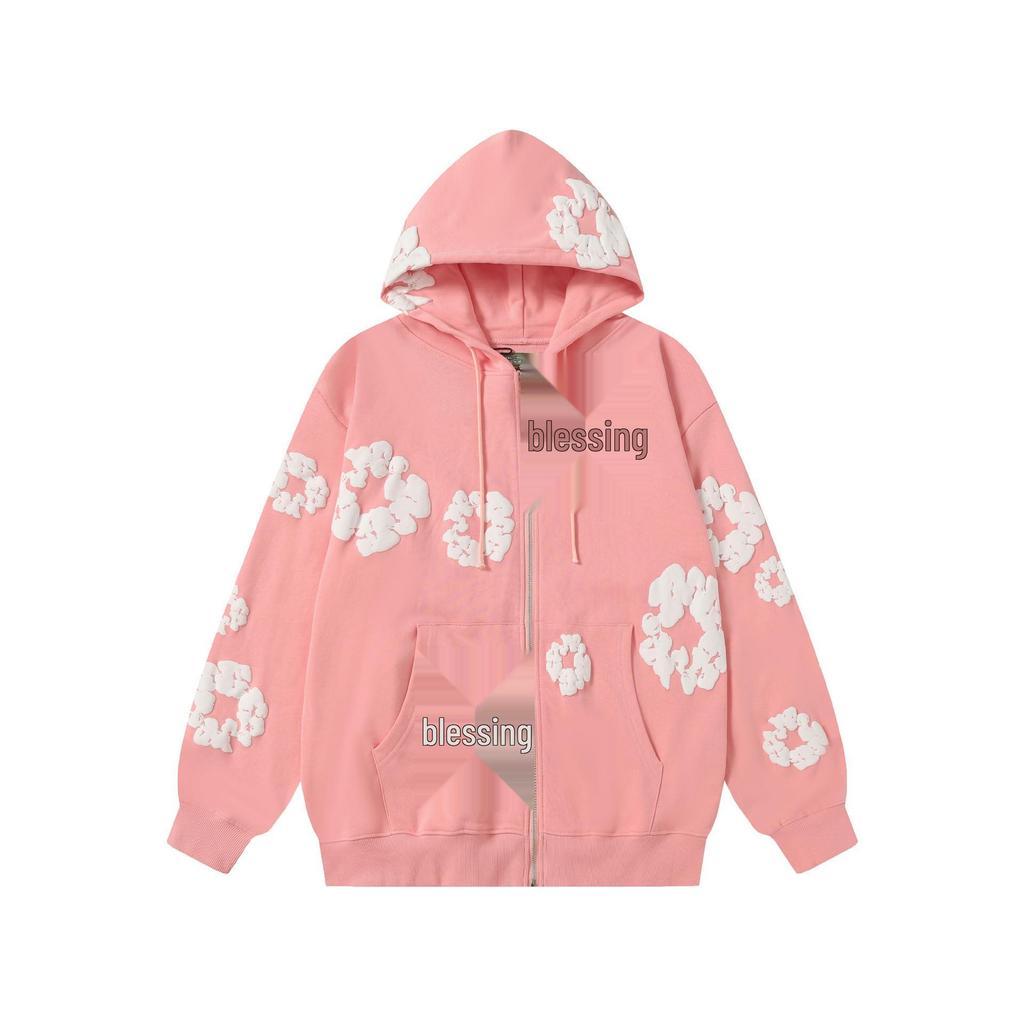 Modna bluza z kapturem i zamkiem, wypełniona pianką kapok, z nadrukiem - Jesienna moda unisex