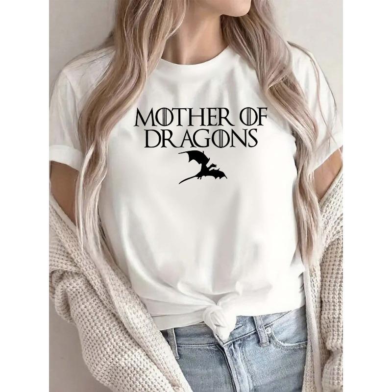 

Lightweight And Comfortable Women S Round Neck T-Shirt Featuring a Mother of Dragons Design, Ideal for Everyday Use And Outdoor Events S белый