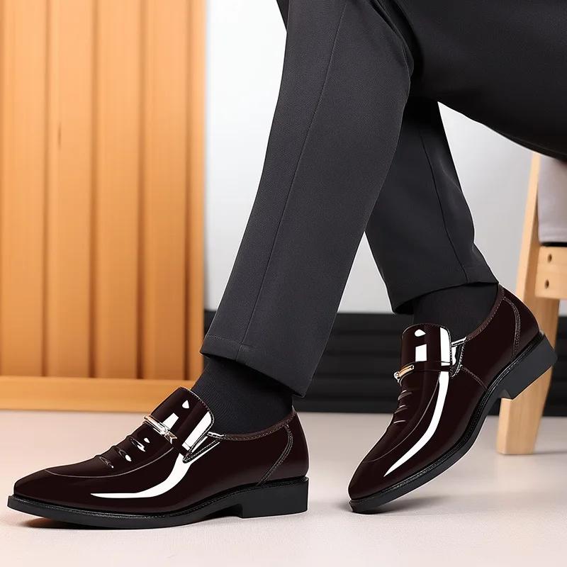Fashion Mens Dress Shoes Formal Business Oxford High Gloss Patent Slip On Loafers Comfortable Casual Driving Boat Shoe For Men2025