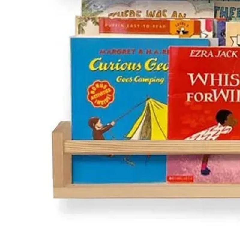 2Pcs Bookshelf Natural Wood Floating Wall Bookshelf for Kids Nursery Shelves for Wall Bathroom Decor Kitchen Spice Rack