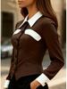 European 2025 Fashion Slimming Color Block Long Sleeve Women's Shirt