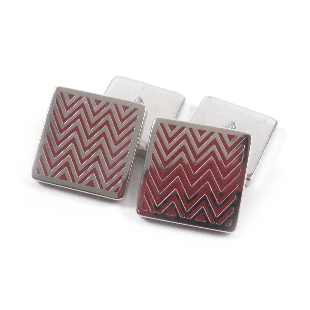 Great HERMES Cufflinks cufflinks Square Shape Chaine Dunk Silver Red mens Used