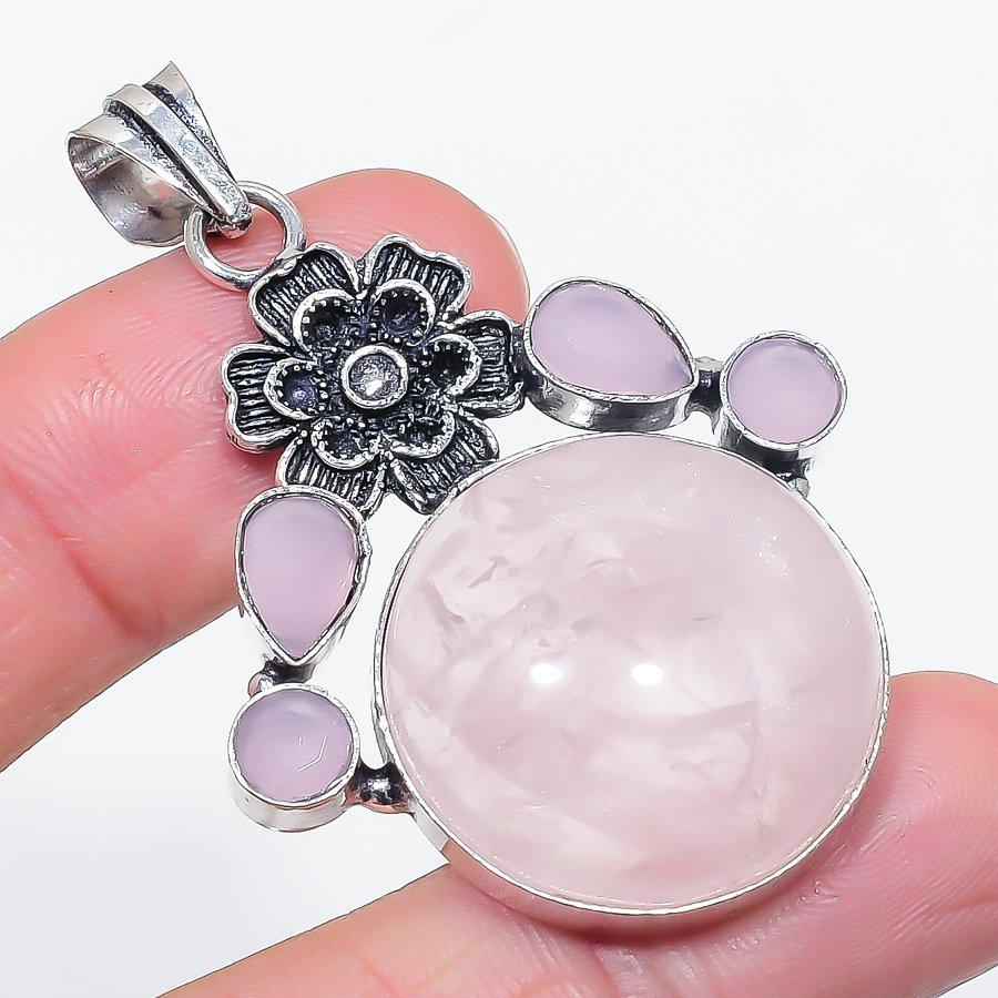 

Natural Rose Quartz, Chalcedony 925 Sterling Silver Jewelry Pendant 2.21 F7I62
