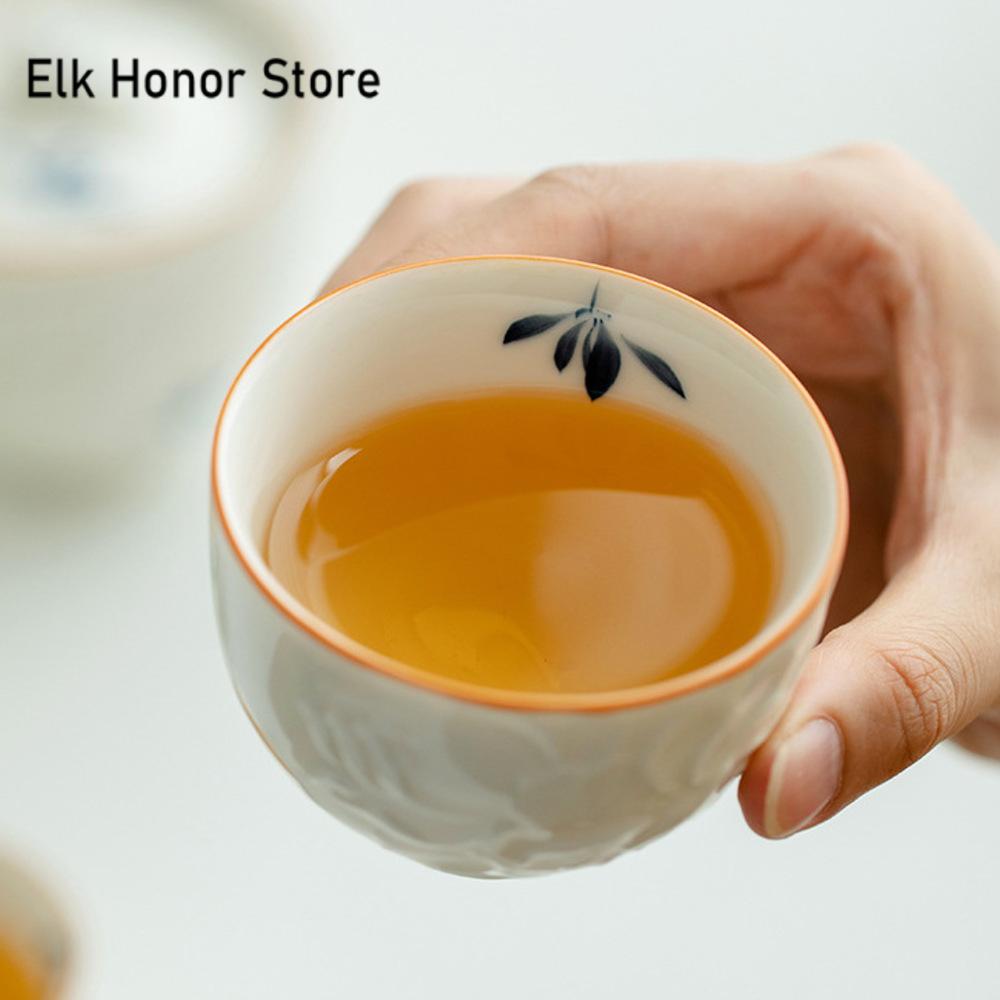 Reines handbemaltes Schmetterlingsorchideen-Teeservice-Set Zen 1 Kanne 3 Tassen Haushaltstee-Brühkessel Tassen Outdoor-Picknick-Tragetasche Basteln