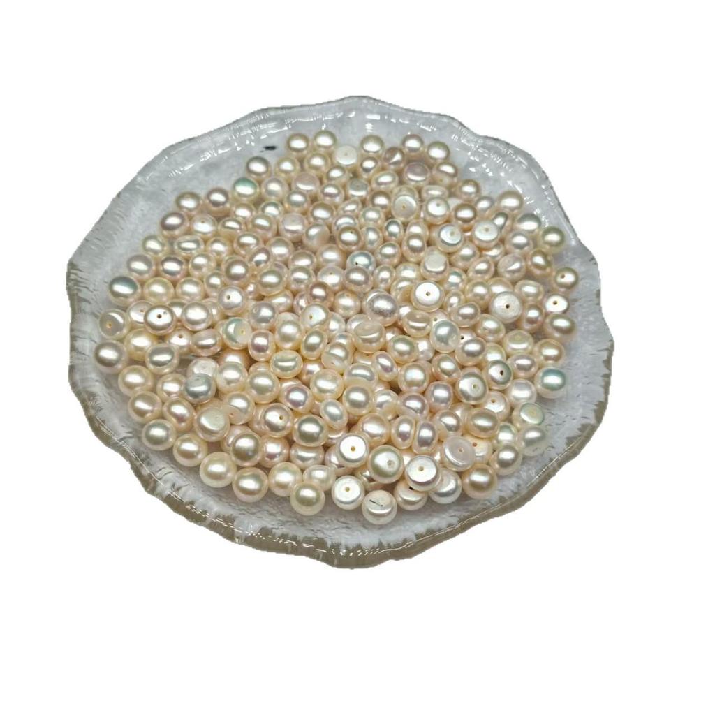 7.5-8.5mm 4A Freshwater Pearl Muffin Bead, Half-Drilled Nude Manta Rose for DIY Earrings or Rings.