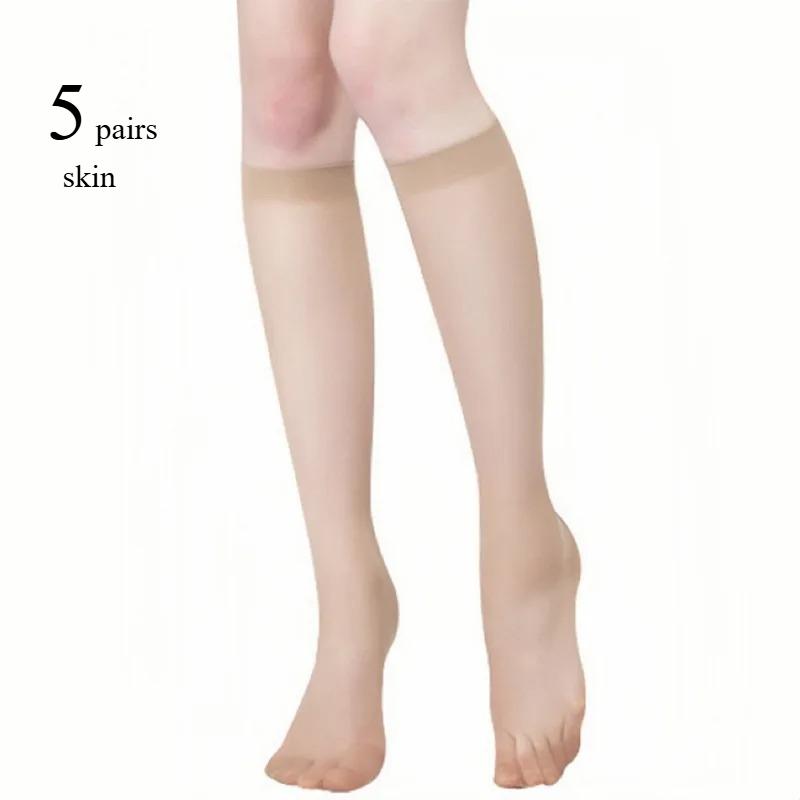 5/10/20 Pairs Women Ultra-Thin Nylon Stockings Transparent Elasticity Ladies Knee Socks Summer Long Socks For Girls Stocking
