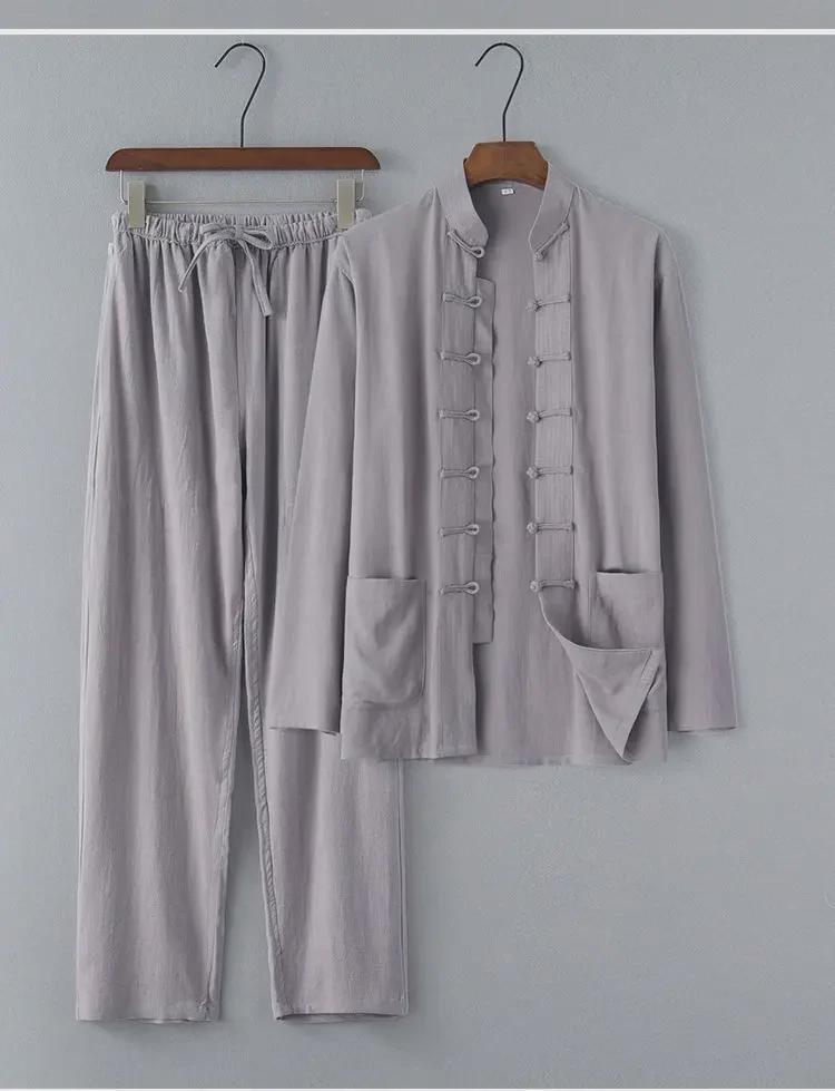 Chinese Style Summer Linen Tang Suit: Men's Retro Hanfu Long-Sleeved Jacket for Middle-Aged and Elderly
