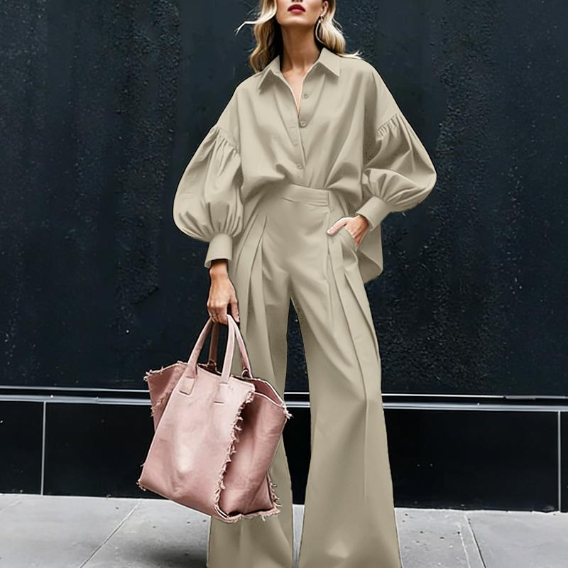ZANZEA Women Elegant Long Sleeve Blouse and Trousers Casual Two Piece Suit Sets