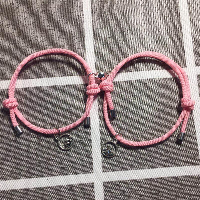 2pcs Mountain Alliance Each Other Couple Red Rope Bracelets a Pair of Magnet Stone Girlfriends Gift Braided Rope Jewelry