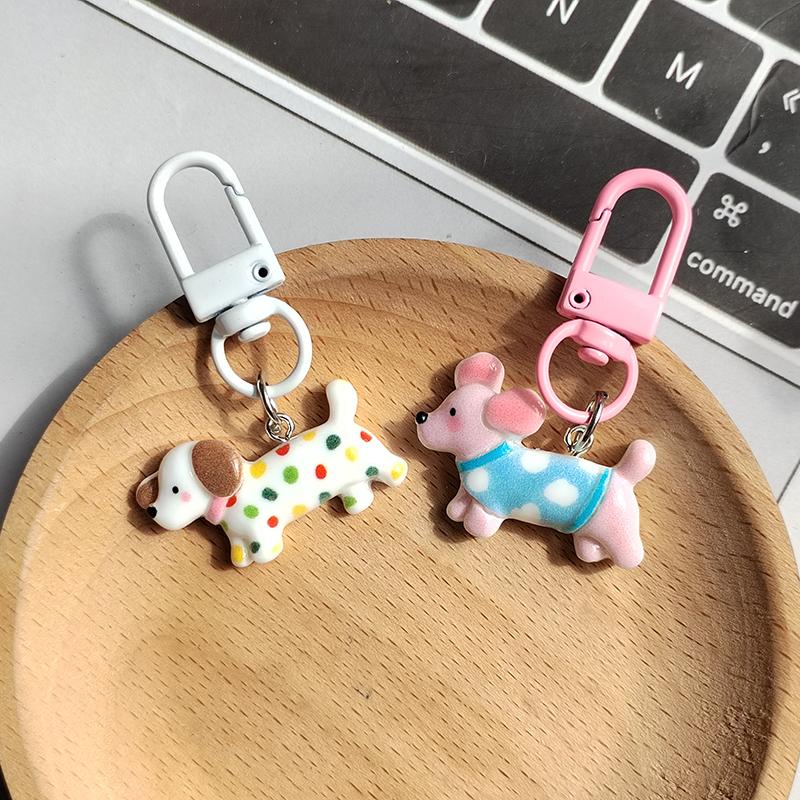 Resin Cute Colorful Dachshund Puppy Keychains For Women Men Funny Cartoon Dog Animal Pet Bag Airpods Box Car Key Ring Jewelry