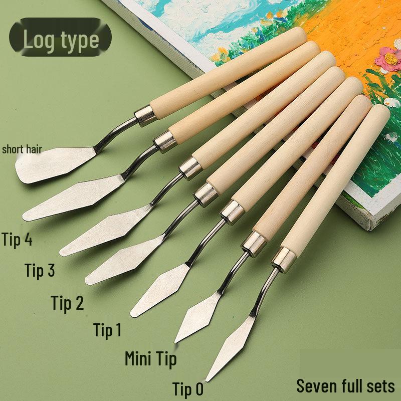 Student Art Stainless Steel Palette Knife - Wooden Flat Head, Pointed Gouache Scraper