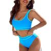 Bikini de Color Sólido de Cintura Alta para Mujer Traje de Dos Piezas Ropa de Playa Multicolor