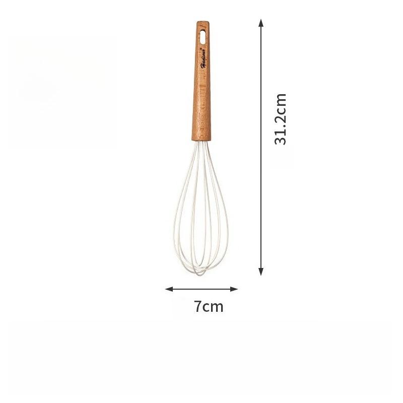 Large Beech Wood Handle Silicone Kitchen Utensils: Silicone Spatula, Spoon, and Stir-Fry Spatula Set for Non-Stick Pans Egg beater