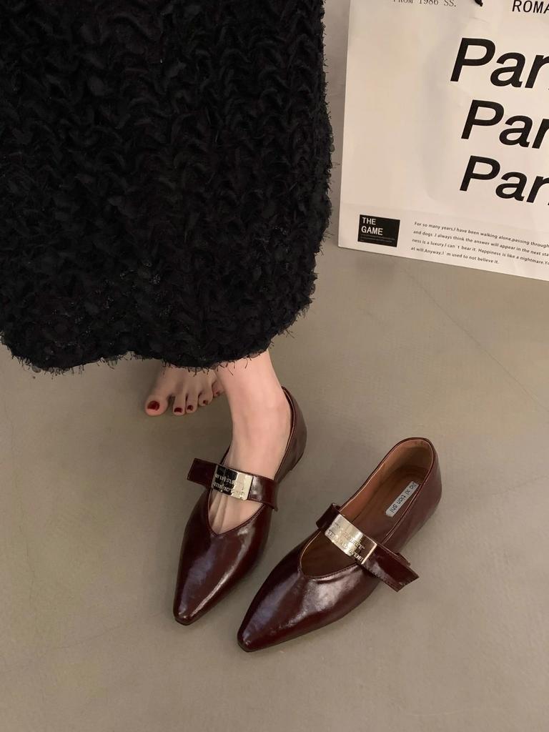 Women's Flat Shoes 2025 Designer Luxury Buckle Women's Punk Pointed Casual Fine Plaid Low-heeled Shoes Mule