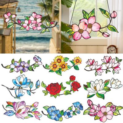 Decorazione da Appendere Floreale Arte da Parete Ornamento da Appendere alla Finestra Floreale Solare Double-Sided