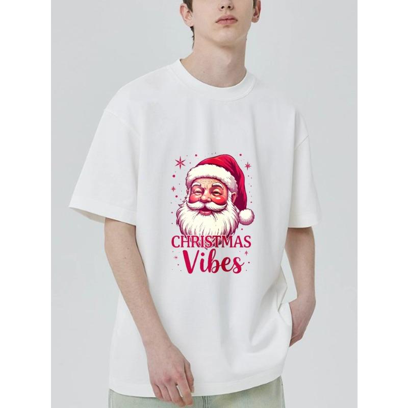 Christmas T Shirt Black Santa Claus Face and Christmas Vibes Print for Holiday Party