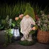 Flocked Garden Gnome Ornaments with Solar Powered Lights Lantern, Waterproof Resin Garden Statue Out