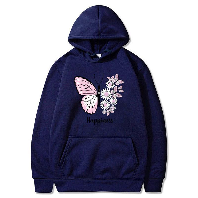 2024 Men's and Women's Unisex Butterfly Print Pullover Casual Fashion Hooded Pocket Sweatshirt Sweatshirt Black